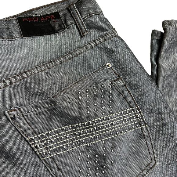 Cyber Y2K Gray 00s Jeans Stuudded Pocket Red Ape Cyber Grunge Size 38 - Picture 7 of 8